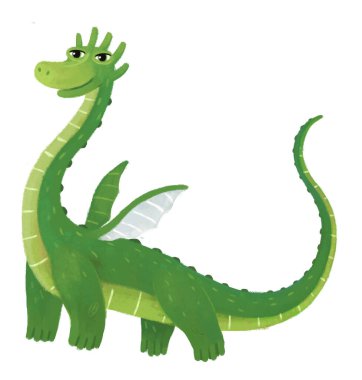 çizgi film mutlu ve komik renkli ortaçağ ejderhası ya da dinozor dinosu çocuklar için izole edilmiş bir illüstrasyon.