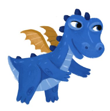 çizgi film mutlu ve komik renkli ortaçağ ejderhası ya da dinozor dinosu çocuklar için izole edilmiş bir illüstrasyon.