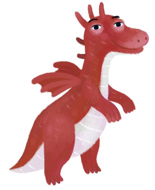 çizgi film mutlu ve komik renkli ortaçağ ejderhası ya da dinozor dinosu çocuklar için izole edilmiş bir illüstrasyon.