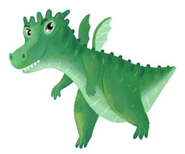 çizgi film mutlu ve komik renkli ortaçağ ejderhası ya da dinozor dinosu çocuklar için izole edilmiş bir illüstrasyon.