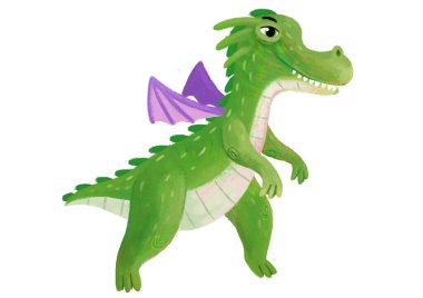 çizgi film mutlu ve komik renkli ortaçağ ejderhası ya da dinozor dinosu çocuklar için izole edilmiş bir illüstrasyon.