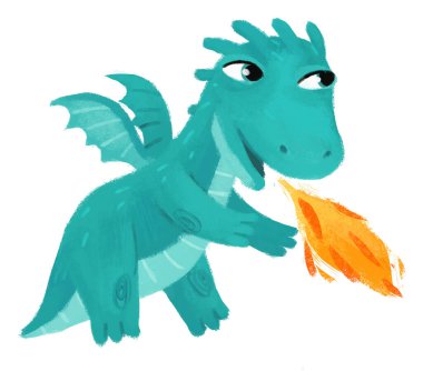 çizgi film mutlu ve komik renkli ortaçağ ejderhası ya da dinozor dinosu çocuklar için izole edilmiş bir illüstrasyon.