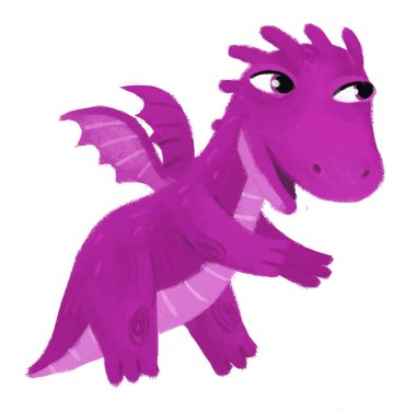 çizgi film mutlu ve komik renkli ortaçağ ejderhası ya da dinozor dinosu çocuklar için izole edilmiş bir illüstrasyon.