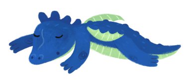 çizgi film mutlu ve komik renkli ortaçağ ejderhası ya da dinozor dinosu çocuklar için izole edilmiş bir illüstrasyon.