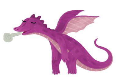 çizgi film mutlu ve komik renkli ortaçağ ejderhası ya da dinozor dinosu çocuklar için izole edilmiş bir illüstrasyon.