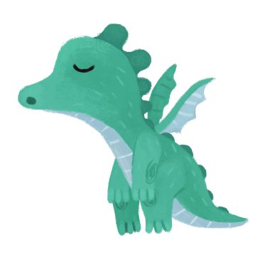 çizgi film mutlu ve komik renkli ortaçağ ejderhası ya da dinozor dinosu çocuklar için izole edilmiş bir illüstrasyon.