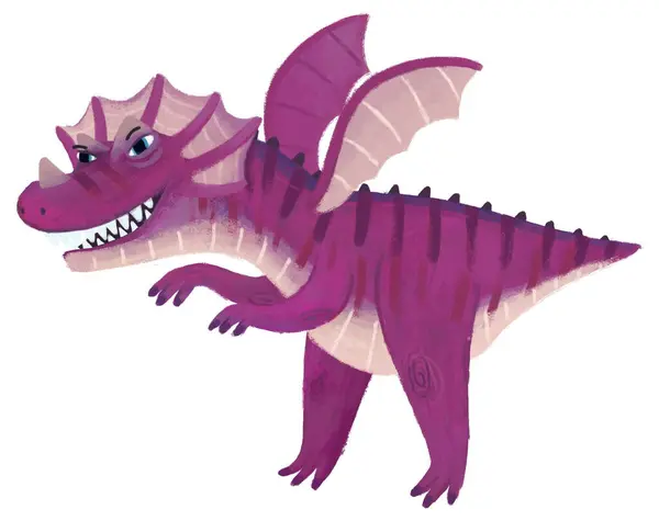 Cartoon Happy Funny Colorful Medieval Dragon Dinosaur Dino Isolated Illustration — Stock Photo, Image
