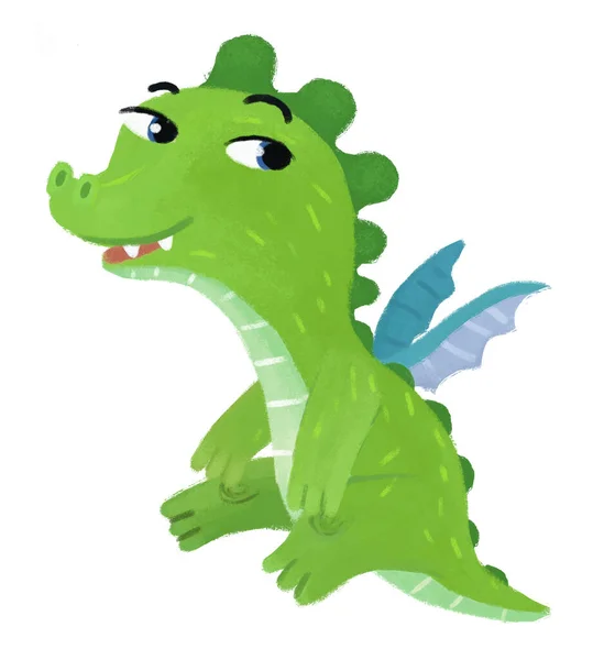 Cartoon Happy Funny Colorful Medieval Dragon Dinosaur Dino Isolated Illustration — Stock Photo, Image