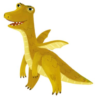 çizgi film mutlu ve komik renkli ortaçağ ejderhası ya da dinozor dinosu çocuklar için izole edilmiş bir illüstrasyon.