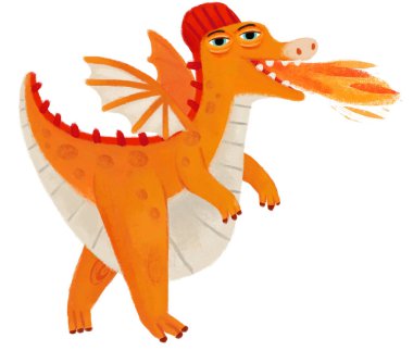 çizgi film mutlu ve komik renkli ortaçağ ejderhası ya da dinozor dinosu çocuklar için izole edilmiş bir illüstrasyon.