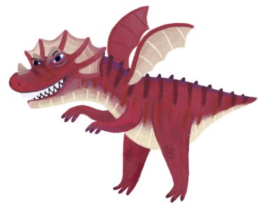 çizgi film mutlu ve komik renkli ortaçağ ejderhası ya da dinozor dinosu çocuklar için izole edilmiş bir illüstrasyon.