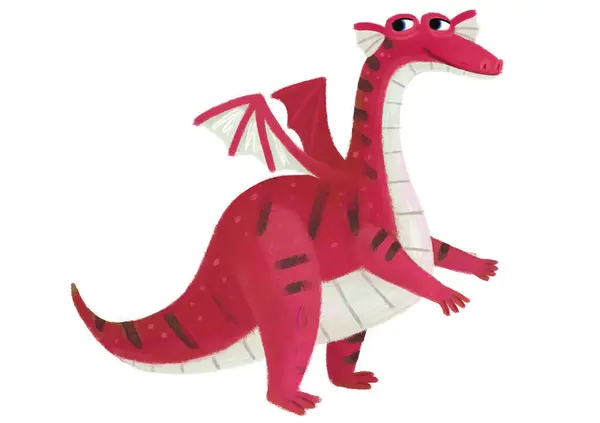 Cartoon Gelukkig Grappig Kleurrijke Middeleeuwse Draak Dinosaurus Dino Geïsoleerde Illustratie — Stockfoto