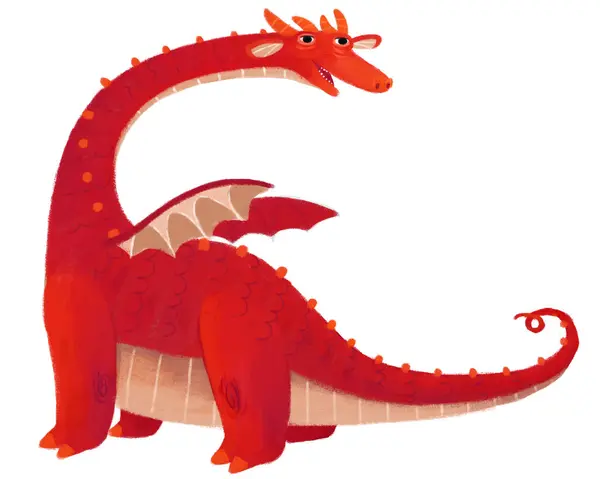 Dibujos Animados Feliz Divertido Colorido Dragón Medieval Dinosaurio Dino Ilustración —  Fotos de Stock