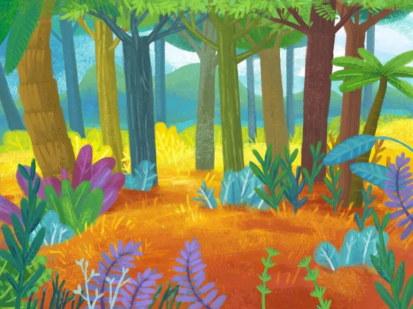 Cartoon Scene Forest Jungle Meadow Wildlife Zoo Scenery Illustration Kids — Stock Photo, Image
