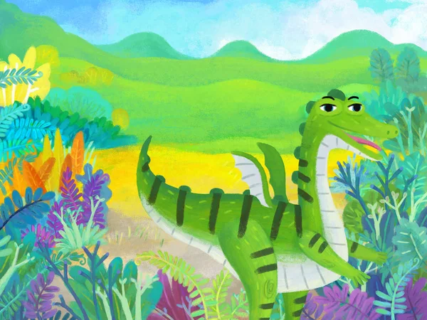 Cartoon Scene Forest Jungle Meadow Wildlife Dragon Dino Dinosaur Animal — Stock Photo, Image