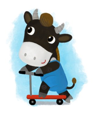 Çocuklar için mobiletle gezen inek sığır çobanı çocuk çizgi film sahnesi.