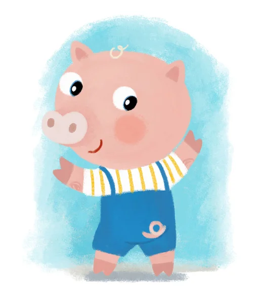 Cartoon Scene Farm Pig Boy Child Standing Smiling Looking Dungerees — Stock Photo, Image