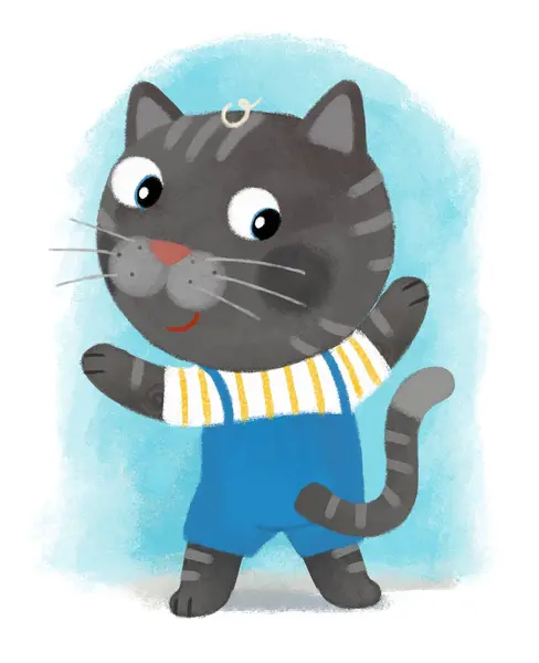Kreslené Scény Mladou Kočkou Dítě Baví Hrát Něco Ilustrace Pro — Stock fotografie