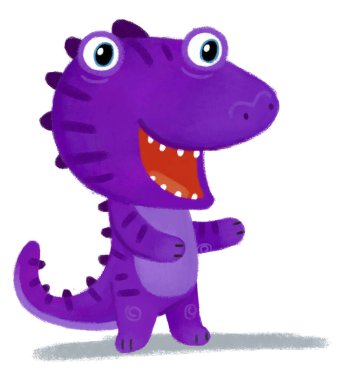 Dinozor ya da ejderhanın oynadığı çizgi film sahnesi çocuklar için beyaz arka planda eğleniyor.