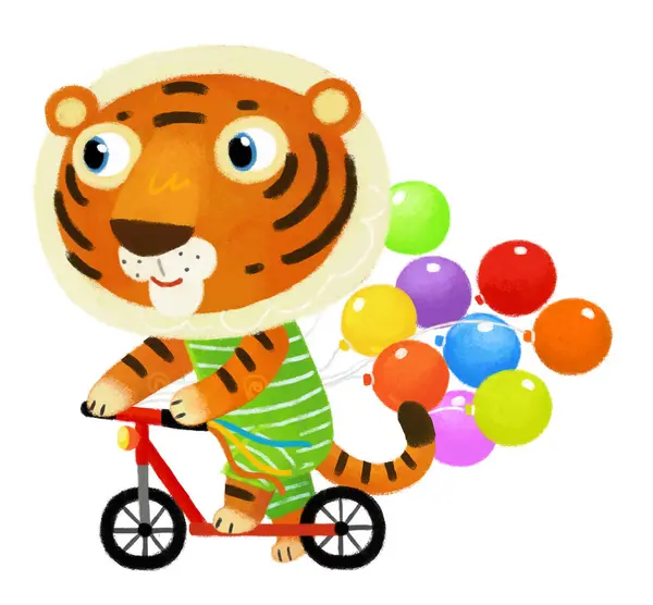Cartoon Szene Mit Glücklichen Kleinen Jungen Tigerkatze Spaß Beim Rollerfahren — Stockfoto