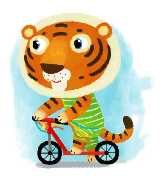 Мультяшна Сцена Щасливим Маленьким Хлопчиком Тигровим Котом Який Весело Катається — стокове фото