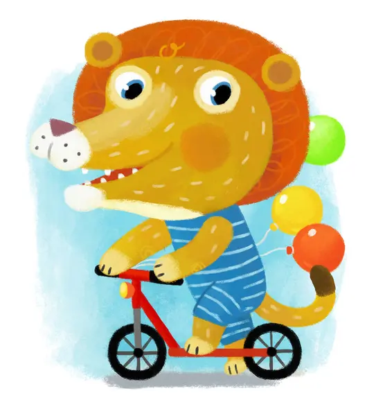 Cartoon Szene Mit Glücklichen Kleinen Jungen Löwe Katze Reiten Roller — Stockfoto