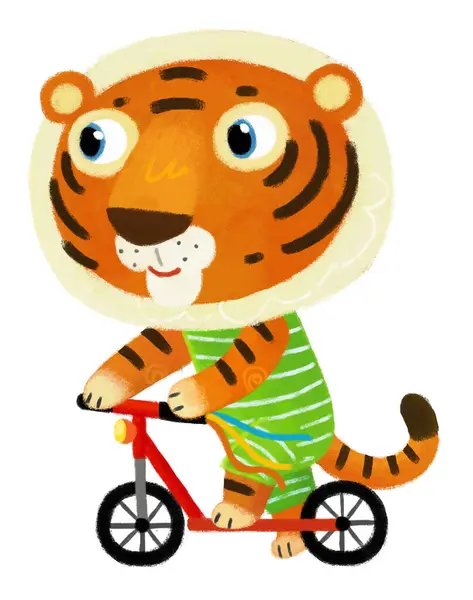 Мультяшна Сцена Щасливим Маленьким Хлопчиком Тигровим Котом Який Весело Катається — стокове фото