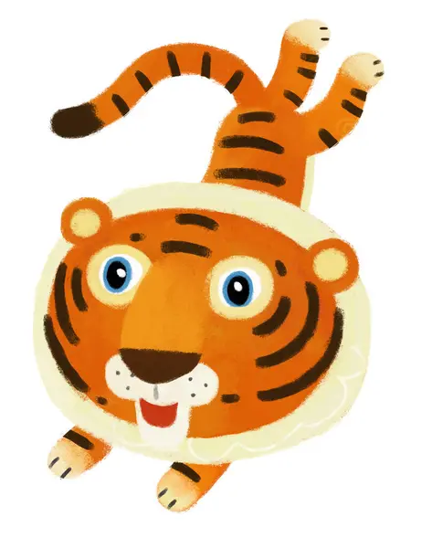 子供のための白い背景のイラストで楽しんでいる幸せな少年タイガー猫の漫画のシーン — ストック写真
