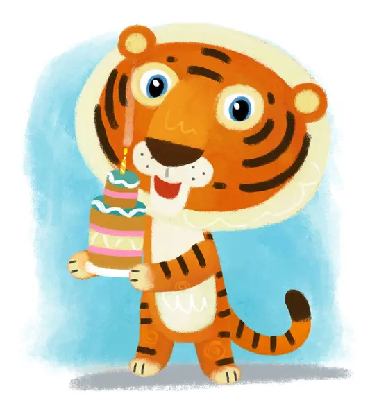 Мультяшна Сцена Щасливим Маленьким Хлопчиком Тигровим Котом Який Весело Готує — стокове фото