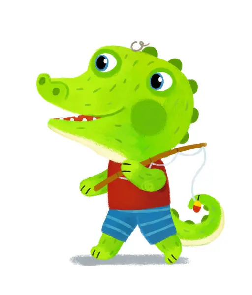 Kreslená Scéna Divoké Zvíře Krokodýl Krokodýl Dělá Věci Jako Člověk — Stock fotografie