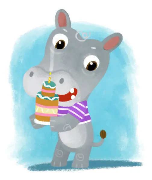 Cartoon Scene Met Gelukkig Kleine Jongen Nijlpaard Nijlpaard Met Plezier — Stockfoto