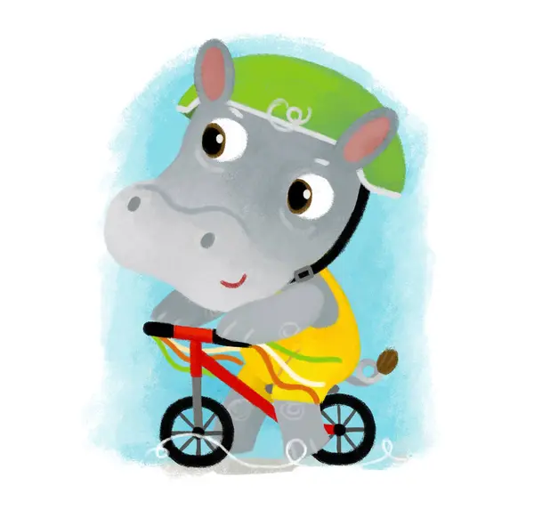 Kreskówka Scena Szczęśliwy Mały Chłopiec Hipopotam Zabawy Jazda Skuter Białym — Zdjęcie stockowe