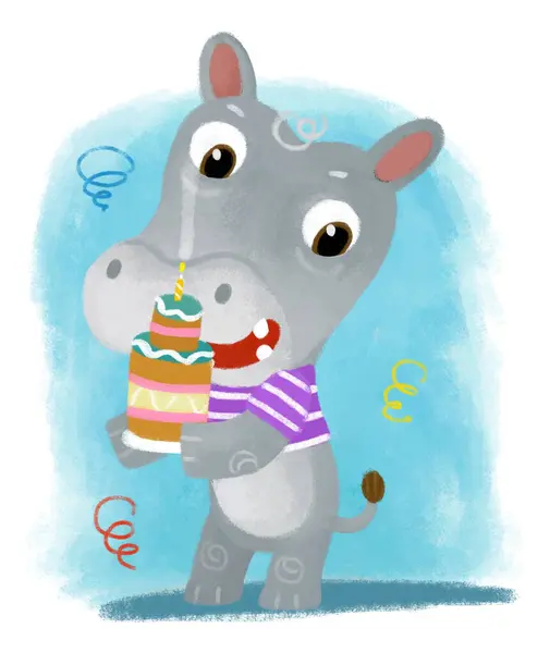 Escena Dibujos Animados Con Hipopótamo Niño Feliz Hipopótamo Divertirse Cocinar Imágenes de stock libres de derechos
