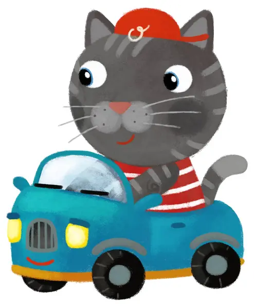 Motorista Gato Dos Desenhos Animados Que Conduz Carro Que Tem Fotos De Bancos De Imagens