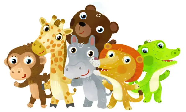 Escena Del Zoológico Dibujos Animados Con Animales Del Zoológico Amigos Imagen de archivo