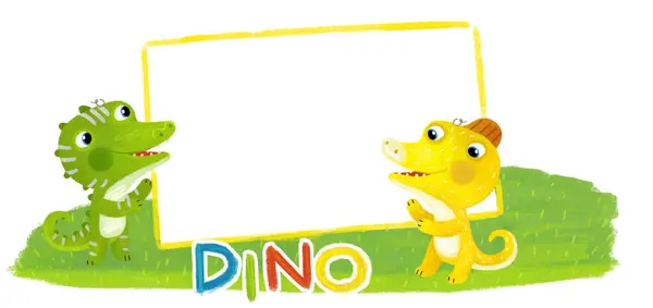 Scène Dessin Animé Avec Des Dinosaures Dino Des Dragons Amis — Photo