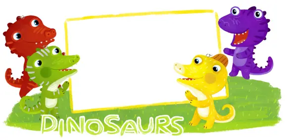 Cartoon Scene Dino Dinosaurs Dragons Friends Playing Having Fun Childhood — Stock Photo, Image