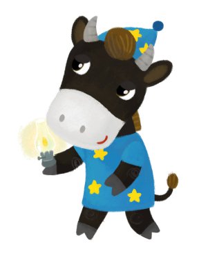 Çiftlik sığırı çobanı çocuğun durduğu bir çizgi film sahnesi. Çocuklar için zindanda resimlere bakıp gülümsüyor.