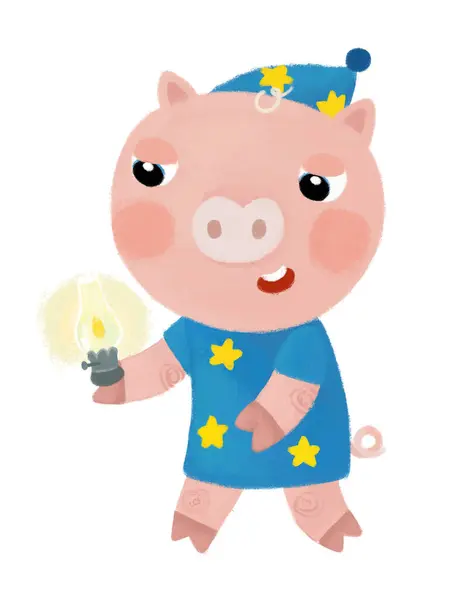 Cartoon Scene Farm Pig Boy Child Standing Smiling Looking Very — Stock Photo, Image