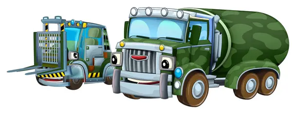 Escena Dibujos Animados Con Dos Vehículos Militares Del Ejército Tema — Foto de Stock