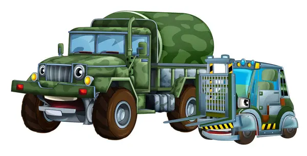 Cartoon Scene Two Military Army Cars Vehicles Forklift Theme Isolated — Stock Photo, Image