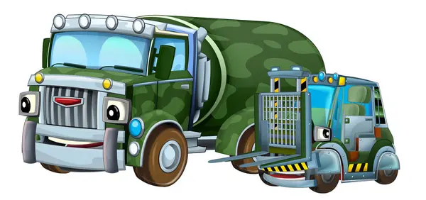 Escena Dibujos Animados Con Dos Vehículos Militares Del Ejército Con Imagen De Stock