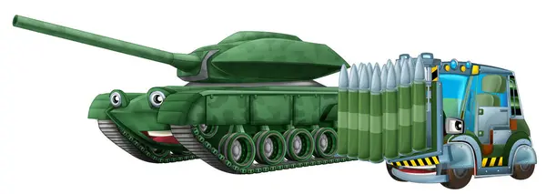 Cartoon Scene Two Military Army Cars Vehicles Forklift Theme Isolated Royalty Free Φωτογραφίες Αρχείου