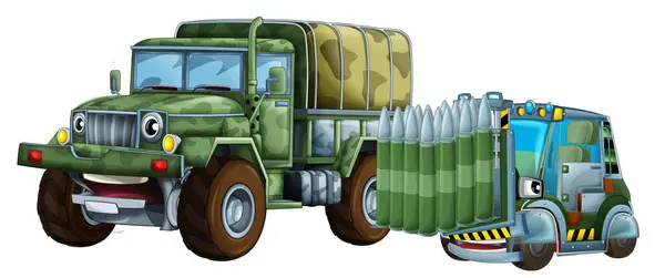 Cena Dos Desenhos Animados Com Dois Carros Militares Exército Veículos Imagens Royalty-Free