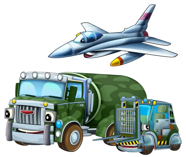 Escena Dibujos Animados Con Dos Vehículos Militares Del Ejército Cisterna Fotos De Stock
