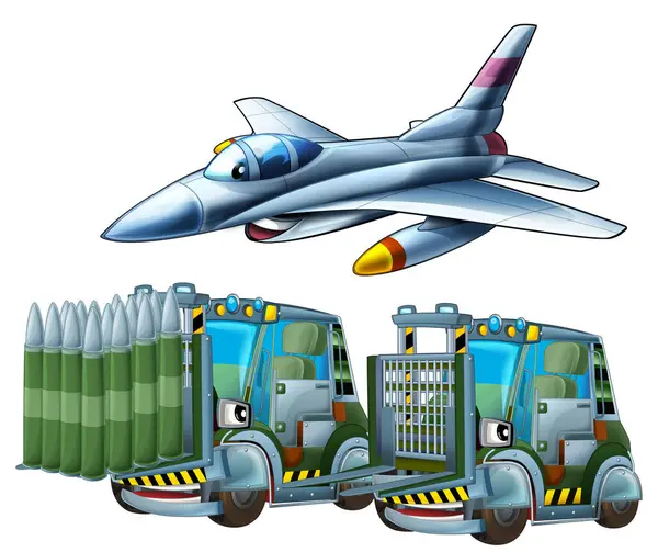 Escena Dibujos Animados Con Dos Vehículos Militares Del Ejército Cisterna Imagen De Stock