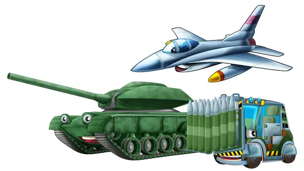 Scena Cartone Animato Con Due Militari Auto Dell Esercito Veicoli Foto Stock