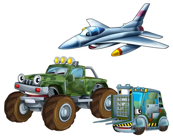 Cena Dos Desenhos Animados Com Dois Carros Militares Exército Cisterna Imagem De Stock