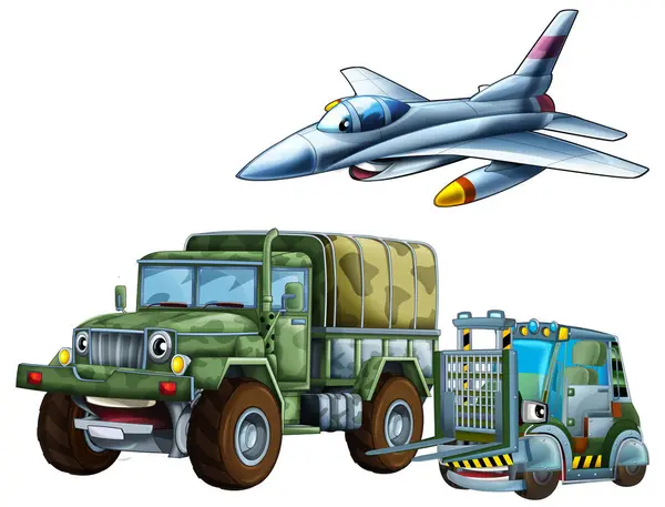 Scena Cartone Animato Con Due Militari Auto Dell Esercito Veicoli Immagine Stock