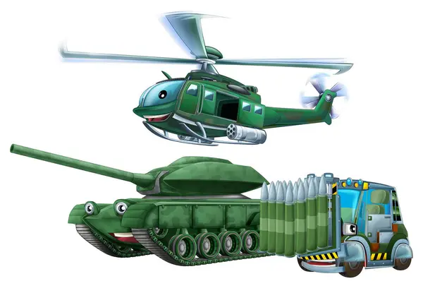 Escena Dibujos Animados Con Dos Vehículos Militares Del Ejército Cisterna Fotos De Stock